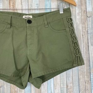 Zadig & Voltaire 38 8 M Olive Green Braided Side Trim Suzan Denim Shorts